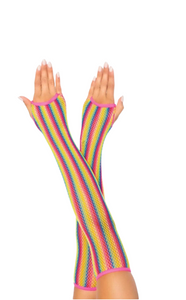 Rainbow Fishnet Gloves
