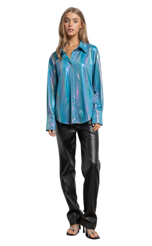 Blue Halo Holographic Button Up