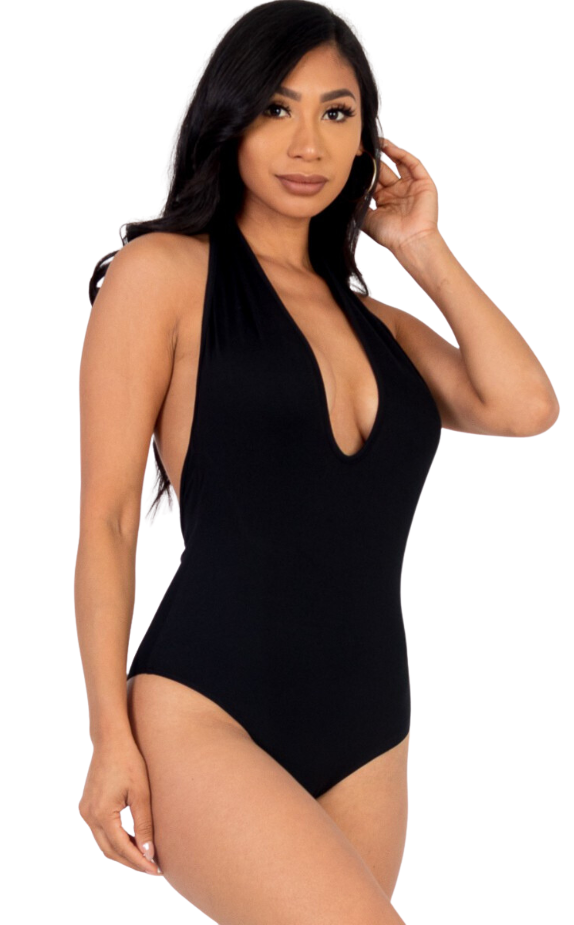 A Black Basic Halter Bodysuit